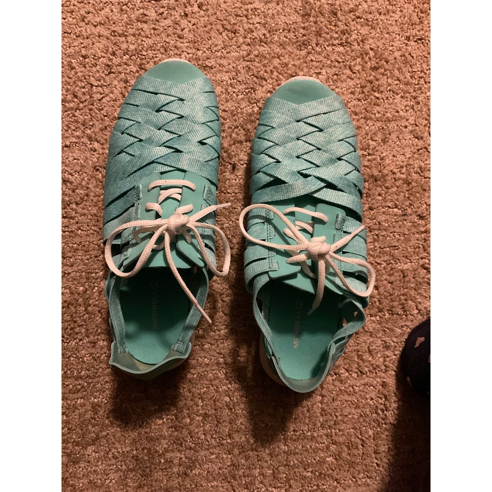 Merrell Atlantis‎ Womens 9 Aqua Teal Woven Lace Up Performance Sandals J03082